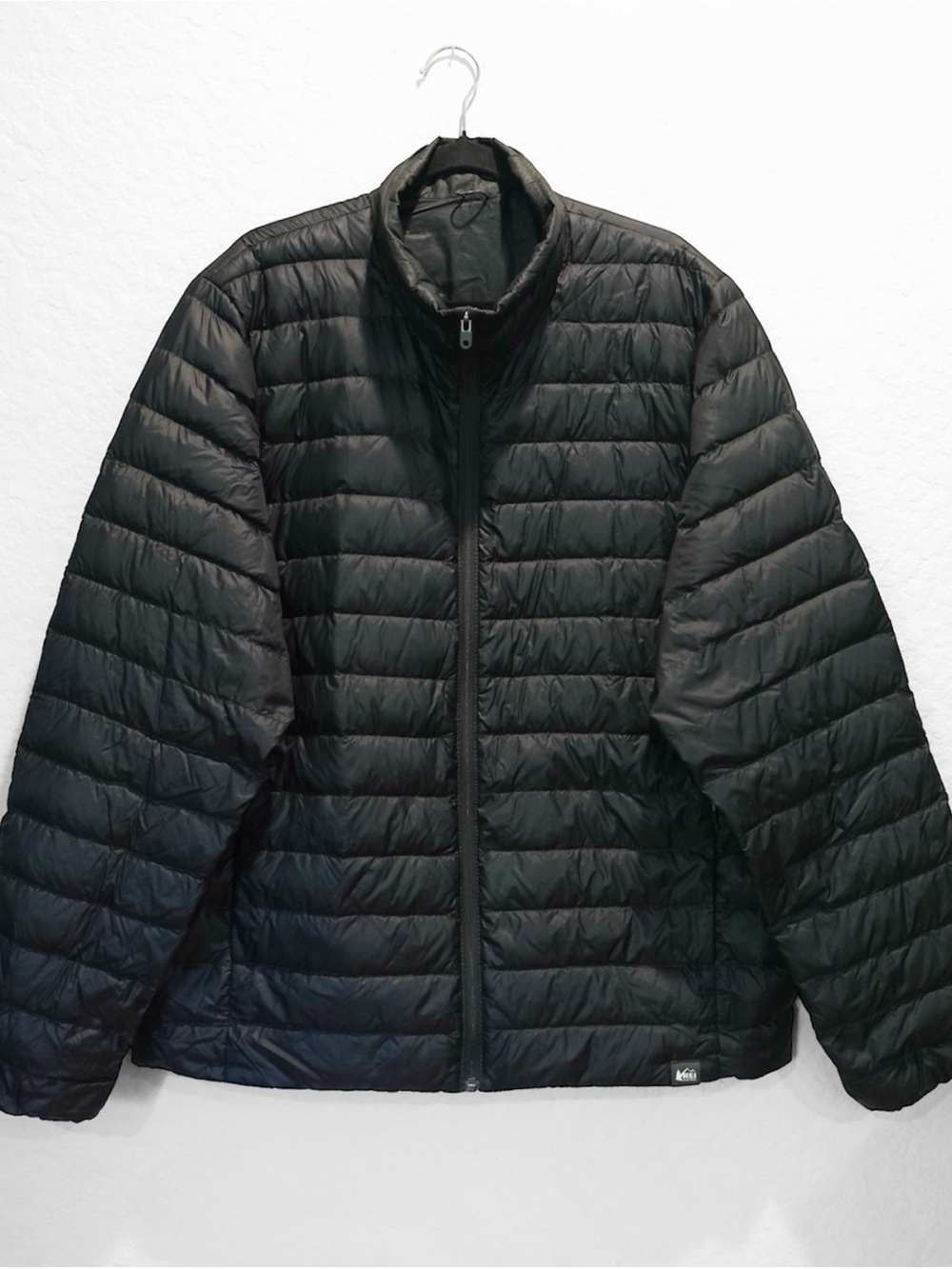 REI Co-op 650 Down Puffer Jacket Men XL Black Full Zip Pockets Outdoor Gorpcore